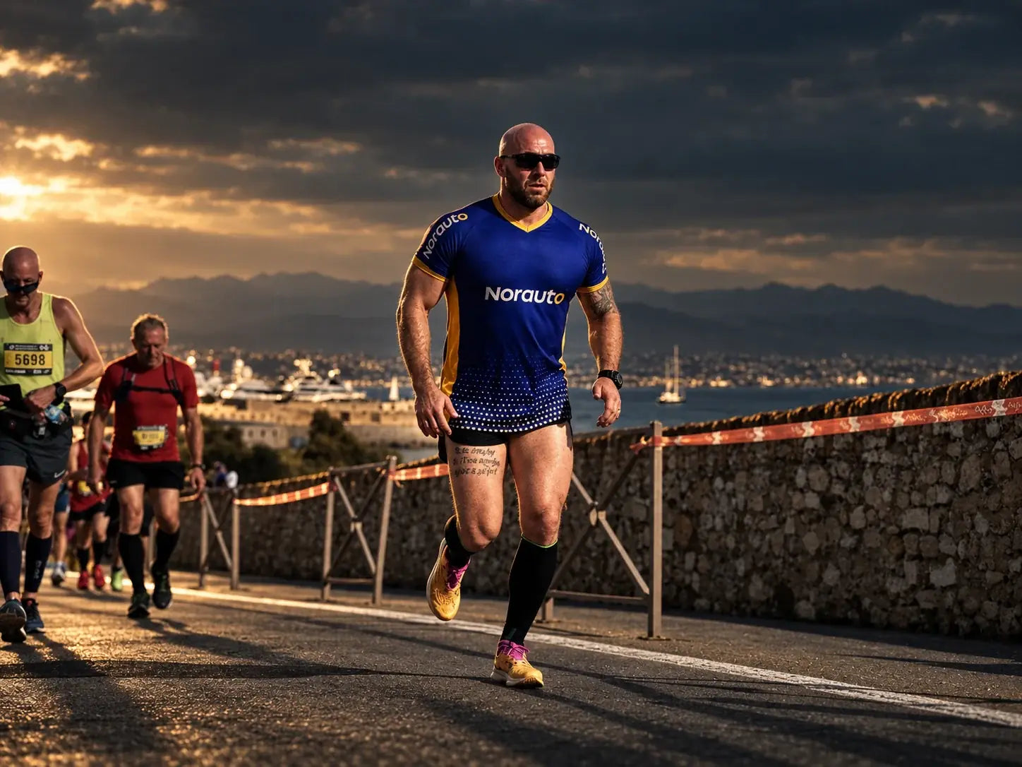Coureurs sur route au lever du jour