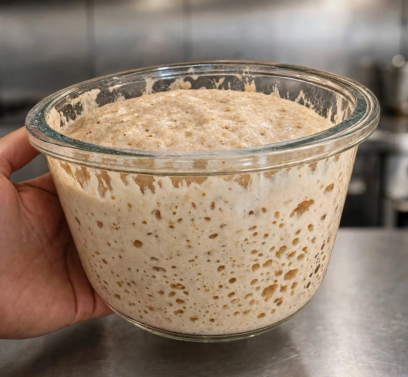 Levain actif en fermentation dans un bol en verre